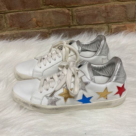 Zadig & Voltaire White Leather Multi Star Sneaker Size 38 - Picture 3 of 9